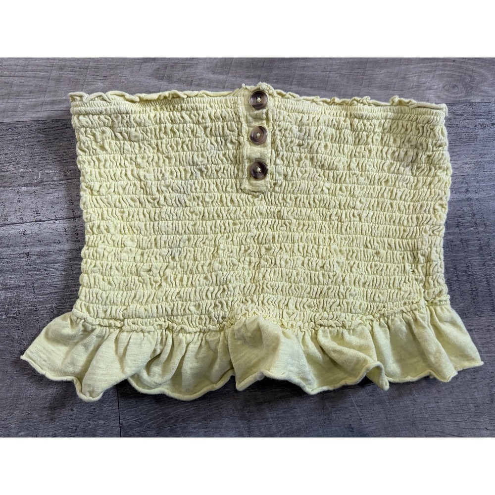 Free People Women's Yellow Smocked Tube‎ Top Summer Shirt Large L